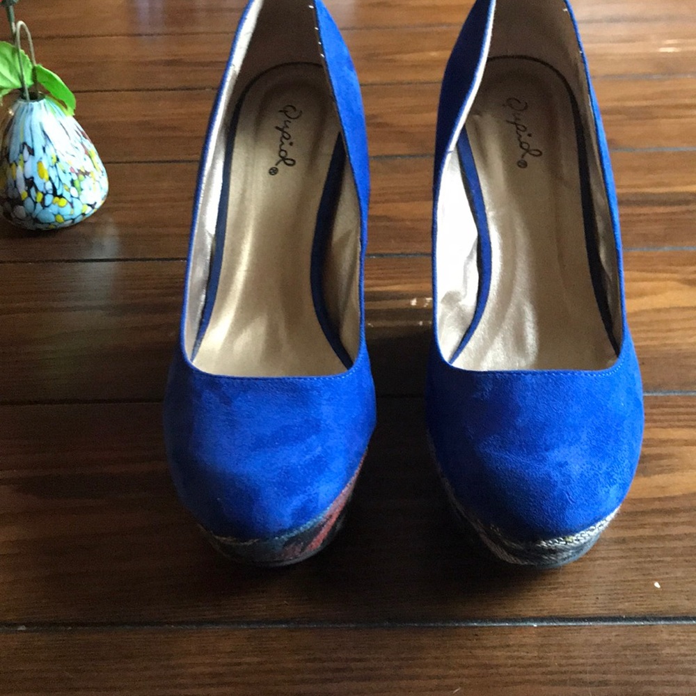 Blue Aztec Wedge Platform Heels - Picture 3 of 9